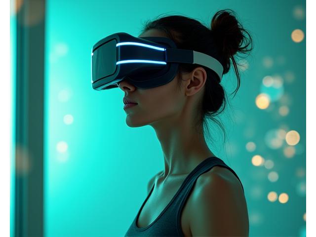 선수가 가상현실 환경에서 집중력 향상 훈련을 하는 모습, 뇌파 측정 장비도 보임