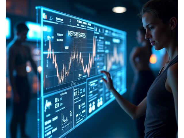 실시간 선수 데이터 대시보드를 보여주는 홀로그램 인터페이스