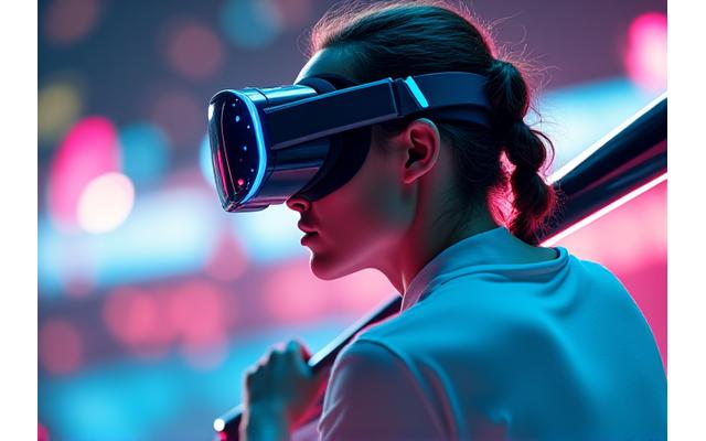 VR 헤드셋을 착용하고 가상 환경에서 훈련하는 선수