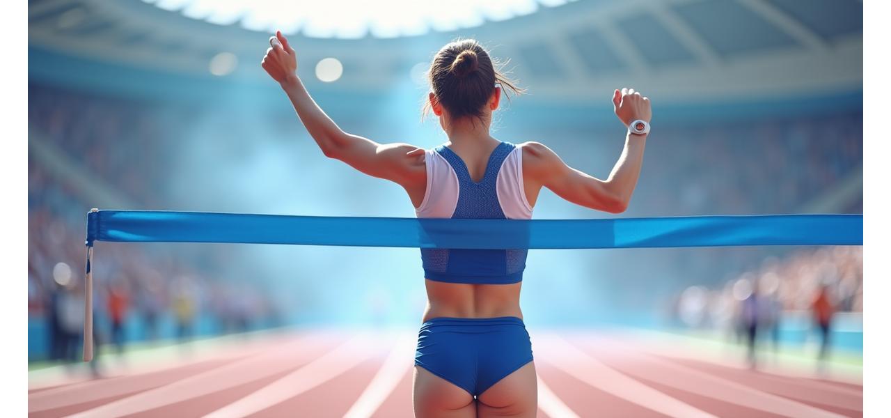 결승선을 통과하는 국가대표 육상선수