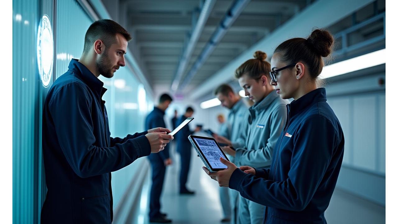 스마트 스타디움 솔루션 설치 과정을 보여주는 전문가 팀