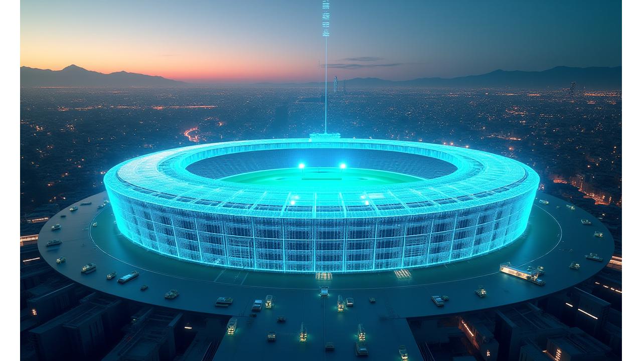 미래형 스마트 스타디움의 3D 모델과 센서 위치 시각화