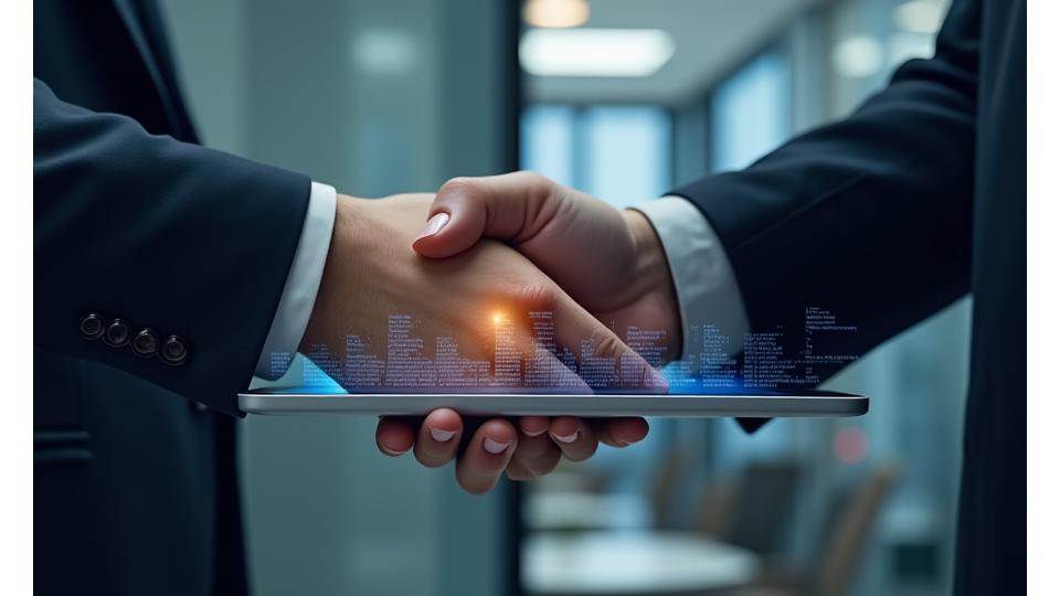 법률 서류 위에 악수하는 모습, 권리와 의무의 균형 상징