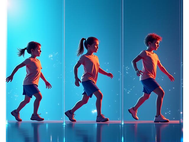 다양한 연령대의 청소년 선수들이 각각의 스포츠 활동을 하는 모습이 분할된 화면에 보이는 그래픽